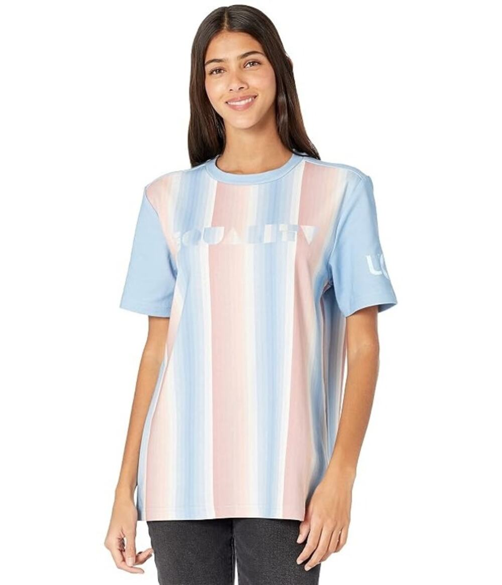 UGG Unisex Medium Blue Striped Equality Pride Logo Short Sleeve Tee Shirt W7-3